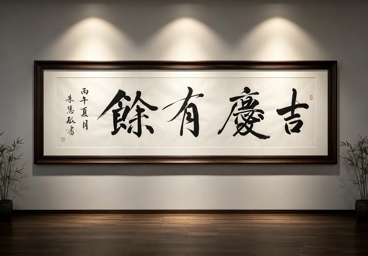 「吉慶有餘」橫幅書法裝裱展示